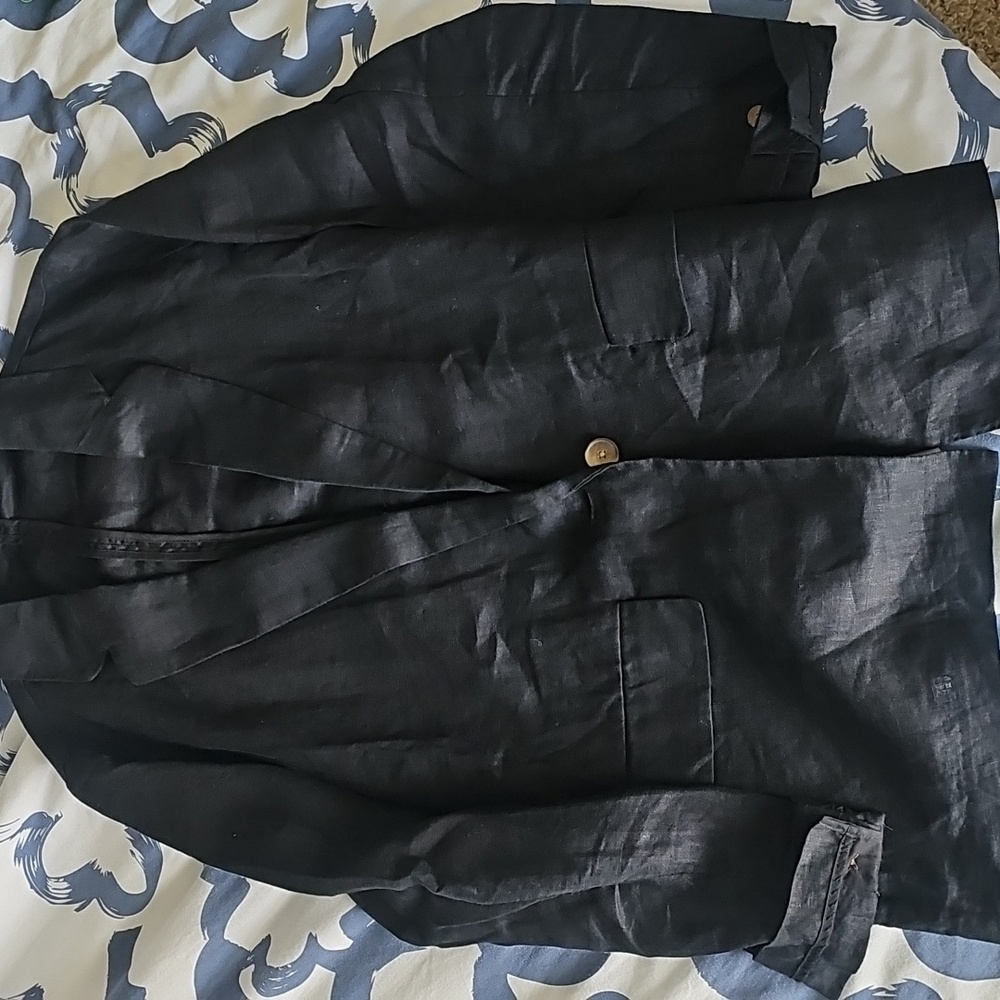 Quince Women's Linen Blazer in Black Linen sz M